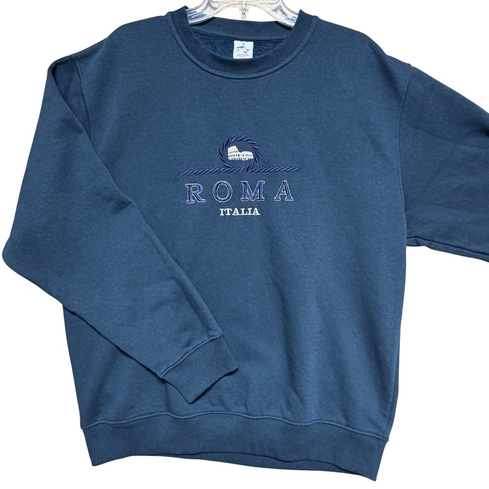 Roma Italia Embroidered Navy Blue Crewneck Sweatshirt XL Colosseum Italy Travel